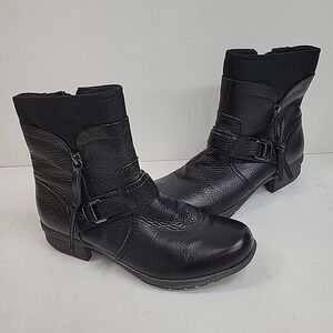 Clarks Riddle Avant Womens Black Leather Ankle Boot Sz 9.5 M Side Zip Non Slip